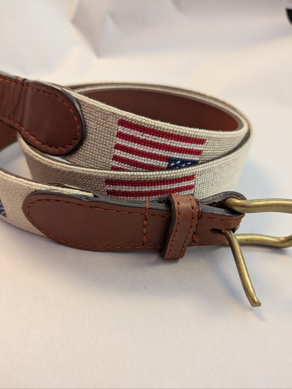 Smathers And Branson American Flag Needlepoint Mens Belt Leather Back